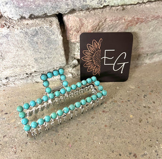 Silver Faux Turquoise Claw Clip - Rectangle