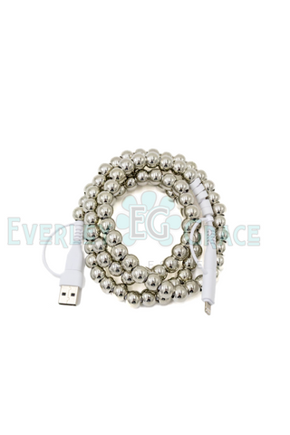 4-IN-1 Polished SILVER PEARLS BEADED CHARGING CABLE