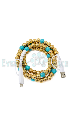 4-IN-1 GOLD & TURQUOISE BEADED CHARGING CABLE