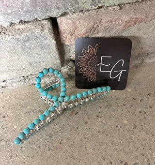 Faux Turquoise Claw Clip - Silver