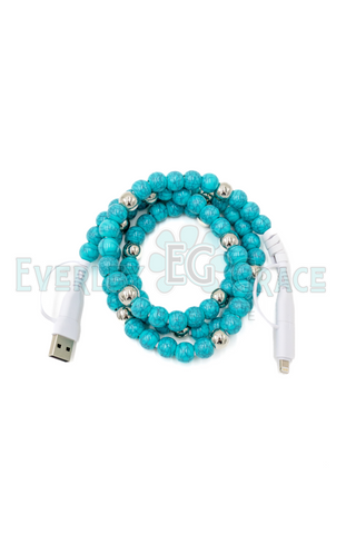 4-IN-1 TURQUOISE & POLISHED SILVER BEADED CHARGING CABLE