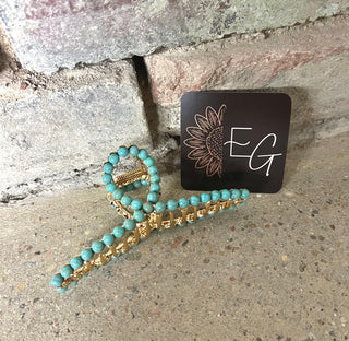 Faux Turquoise Claw Clip - Gold